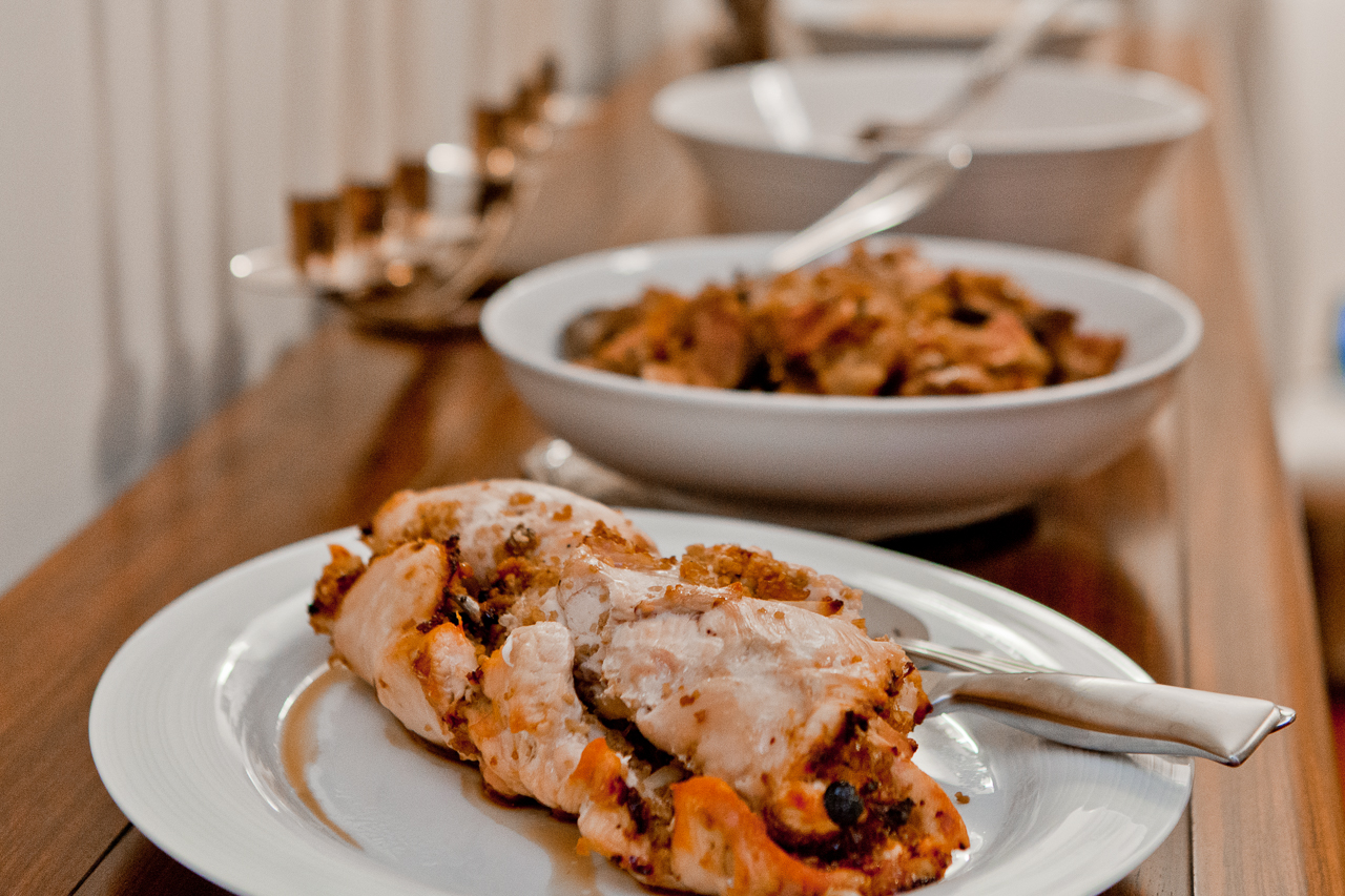 Traditional winter hot meal: chicken and turkey with couscous and almond